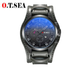 Man Watch Brand Leather, Military Sports Quartz