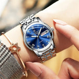 Woman Watch Business Waterproof Clock Auto Date Silver Steel