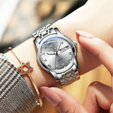 Woman Watch Business Waterproof Clock Auto Date Silver Steel