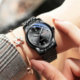 Woman Watch Business Waterproof Clock Auto Date Silver Steel