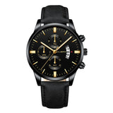 Man Watch Wrist Sport Stainless Steel Case Leather Band Quartz Analog