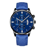 Man Watch Wrist Sport Stainless Steel Case Leather Band Quartz Analog