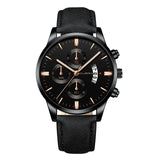Man Watch Wrist Sport Stainless Steel Case Leather Band Quartz Analog
