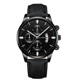 Man Watch Wrist Sport Stainless Steel Case Leather Band Quartz Analog