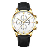 Man Watch Wrist Sport Stainless Steel Case Leather Band Quartz Analog