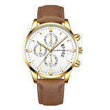 Man Watch Wrist Sport Stainless Steel Case Leather Band Quartz Analog