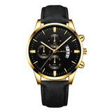 Man Watch Wrist Sport Stainless Steel Case Leather Band Quartz Analog