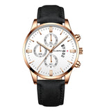 Man Watch Wrist Sport Stainless Steel Case Leather Band Quartz Analog