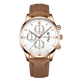 Man Watch Wrist Sport Stainless Steel Case Leather Band Quartz Analog