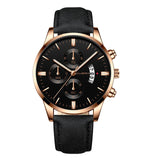 Man Watch Wrist Sport Stainless Steel Case Leather Band Quartz Analog