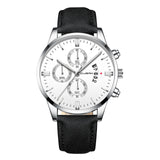 Man Watch Wrist Sport Stainless Steel Case Leather Band Quartz Analog