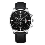 Man Watch Wrist Sport Stainless Steel Case Leather Band Quartz Analog