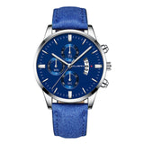 Man Watch Wrist Sport Stainless Steel Case Leather Band Quartz Analog