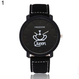 Woman Watch  Couple  Queen King Crown Fuax Leather Quartz Analog Wrist