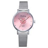 Woman Watch Wristwatches Luxury Silver Popular Pink Dial Flowers Metal Ladies Bracelet Quartz