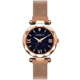 Woman Watch Luxury Rose Gold Starry Sky Magnetic Mesh Band Quartz Wristwatch Diamond Watches