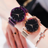 Woman Watch Luxury Mesh Magnet Buckle Starry Quartz