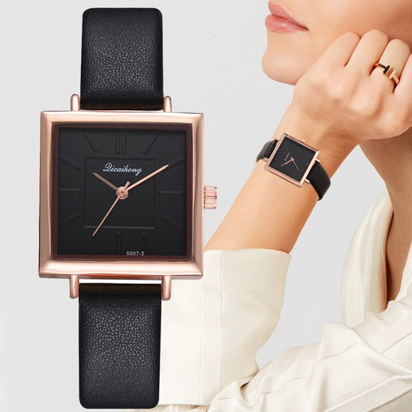 Woman Watch Top Brand  Bracelet Square  Contracted Leather Crystal Wristwatches   Dress Ladies Quartz