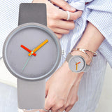 Woman Watch Gray Contrast Leather Quartz  s Lovers Unisex Casual   Wrist Watch