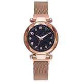 Woman Watch Luxury Rose Gold Starry Sky Magnetic Mesh Band Quartz Wristwatch Diamond Watches