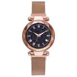 Woman Watch Luxury Rose Gold Starry Sky Magnetic Mesh Band Quartz Wristwatch Diamond Watches