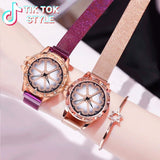 Woman Watch Best Selling Mesh Magnet Buckle Lucky Flower   Luxury Ladies Rhinestone Quartz