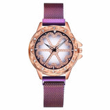 Woman Watch Best Selling Mesh Magnet Buckle Lucky Flower   Luxury Ladies Rhinestone Quartz