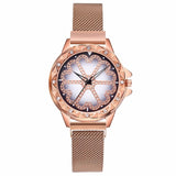 Woman Watch Best Selling Mesh Magnet Buckle Lucky Flower   Luxury Ladies Rhinestone Quartz