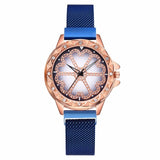Woman Watch Best Selling Mesh Magnet Buckle Lucky Flower   Luxury Ladies Rhinestone Quartz