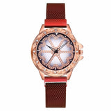 Woman Watch Best Selling Mesh Magnet Buckle Lucky Flower   Luxury Ladies Rhinestone Quartz