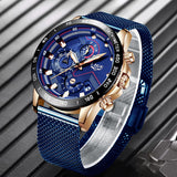 Man Watch 2019 New Blue Casual Mesh Belt Fashion Quartz Gold  Top Brand Luxury , Waterproof