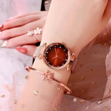 Woman Watch Best Selling  Mesh Magnet Buckle Starry Sky  Casual Luxury Ladies Geometric Surface Quartz