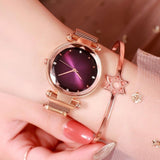 Woman Watch Best Selling  Mesh Magnet Buckle Starry Sky  Casual Luxury Ladies Geometric Surface Quartz