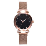 Woman Watch Luxury   Mesh Ladies  Magnet Buckle Starry Diamond Geometric Surface Casual Dress Quartz Wristwatch