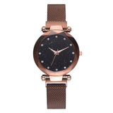 Woman Watch Luxury   Mesh Ladies  Magnet Buckle Starry Diamond Geometric Surface Casual Dress Quartz Wristwatch