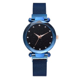 Woman Watch Luxury   Mesh Ladies  Magnet Buckle Starry Diamond Geometric Surface Casual Dress Quartz Wristwatch
