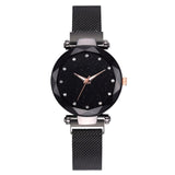 Woman Watch Luxury   Mesh Ladies  Magnet Buckle Starry Diamond Geometric Surface Casual Dress Quartz Wristwatch