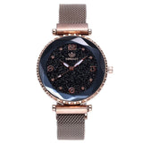 Woman Watch Luxury Mesh  Clock Magnet Buckle Starry Diamond Geometric Surface Casual Dress Quartz