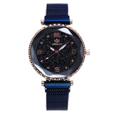 Woman Watch Luxury Mesh  Clock Magnet Buckle Starry Diamond Geometric Surface Casual Dress Quartz
