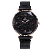 Woman Watch Luxury Mesh  Clock Magnet Buckle Starry Diamond Geometric Surface Casual Dress Quartz