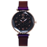 Woman Watch Luxury Mesh  Clock Magnet Buckle Starry Diamond Geometric Surface Casual Dress Quartz