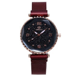Woman Watch Luxury Mesh  Clock Magnet Buckle Starry Diamond Geometric Surface Casual Dress Quartz