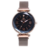 Woman Watch Luxury Mesh  Clock Magnet Buckle Starry Diamond Geometric Surface Casual Dress Quartz