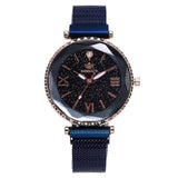 Woman Watch Luxury Mesh  Clock Magnet Buckle Starry Diamond Geometric Surface Casual Dress Quartz