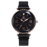 Woman Watch Luxury Mesh  Clock Magnet Buckle Starry Diamond Geometric Surface Casual Dress Quartz