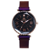 Woman Watch Luxury Mesh  Clock Magnet Buckle Starry Diamond Geometric Surface Casual Dress Quartz