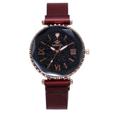 Woman Watch Luxury Mesh  Clock Magnet Buckle Starry Diamond Geometric Surface Casual Dress Quartz