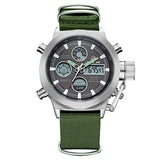 Man Watch Fashion Brand  Sports   with Nylon Strap Digital Analog Watch Army Military Waterproof   LED