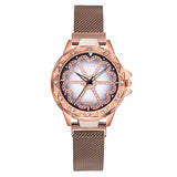 Woman Watch Best Selling Mesh Magnet Buckle Lucky Flower   Luxury Ladies Rhinestone Quartz